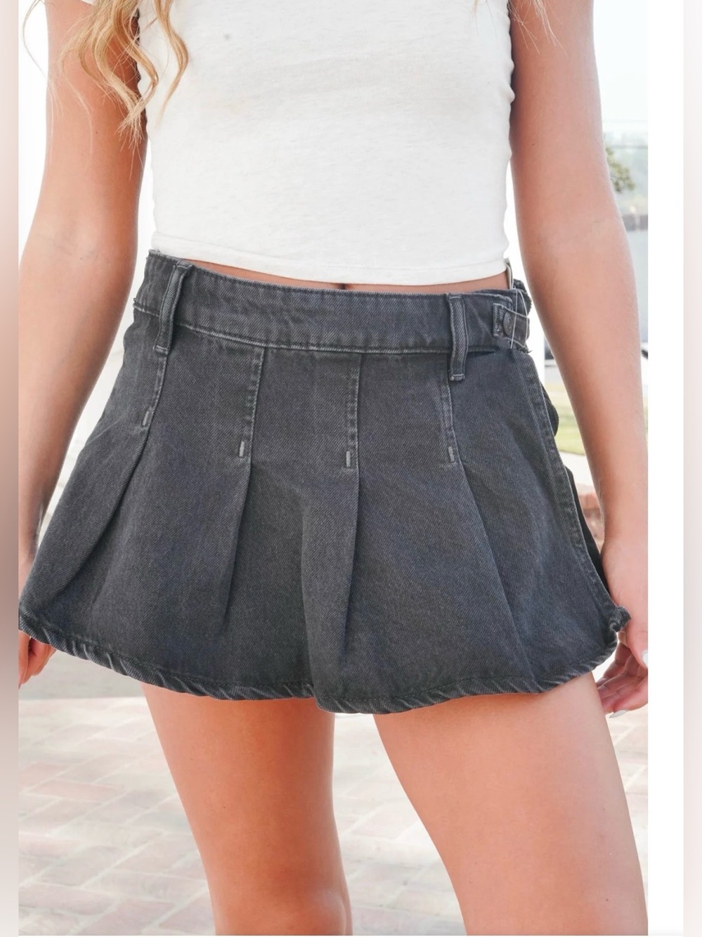 We the free Denim mini. skirt.  High-Waist Pleated Women's Denim Skirt